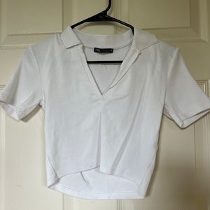 Cropped Collared V-Neck Top